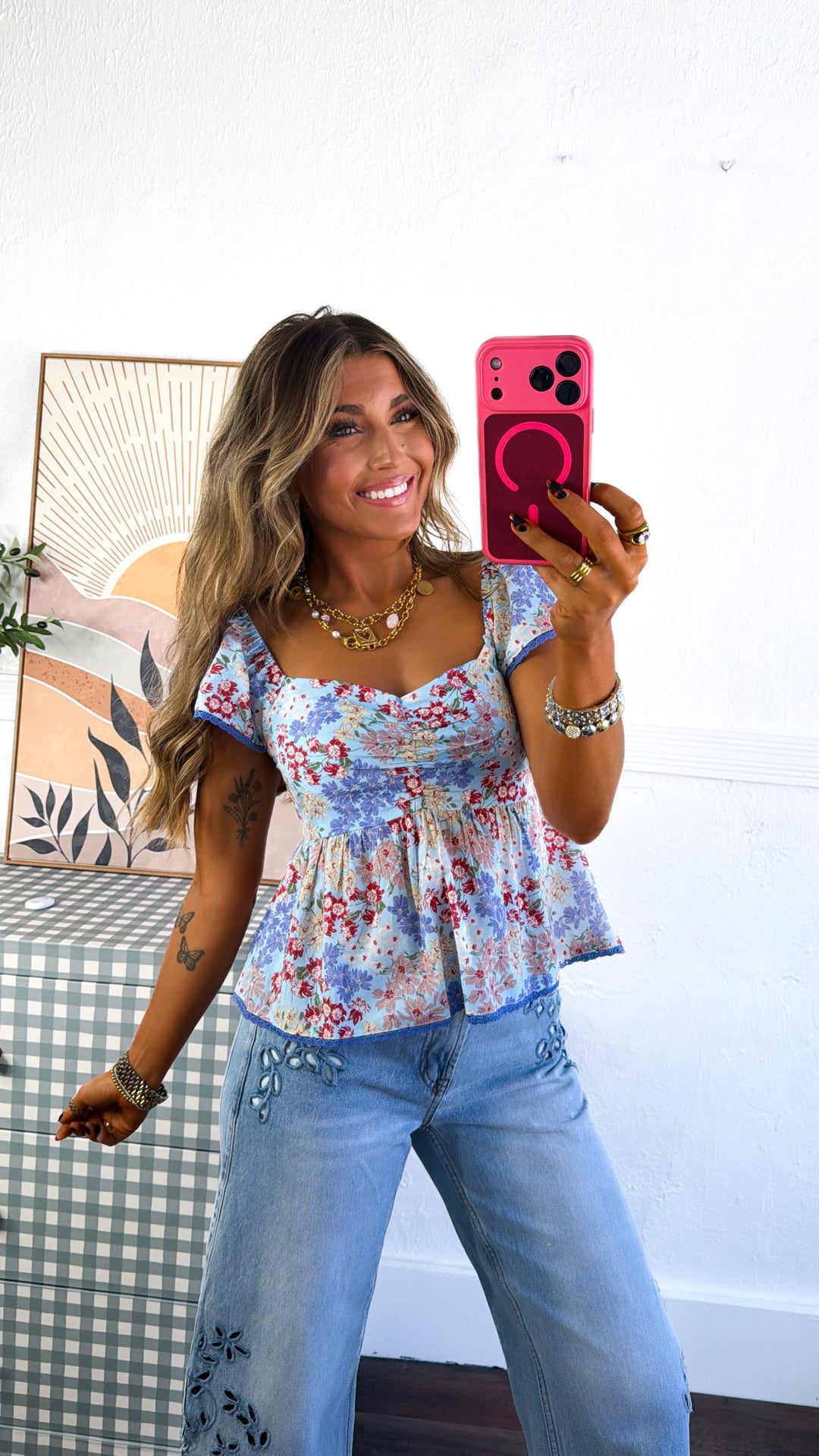 Villa Garden Blouse, Blue Multi