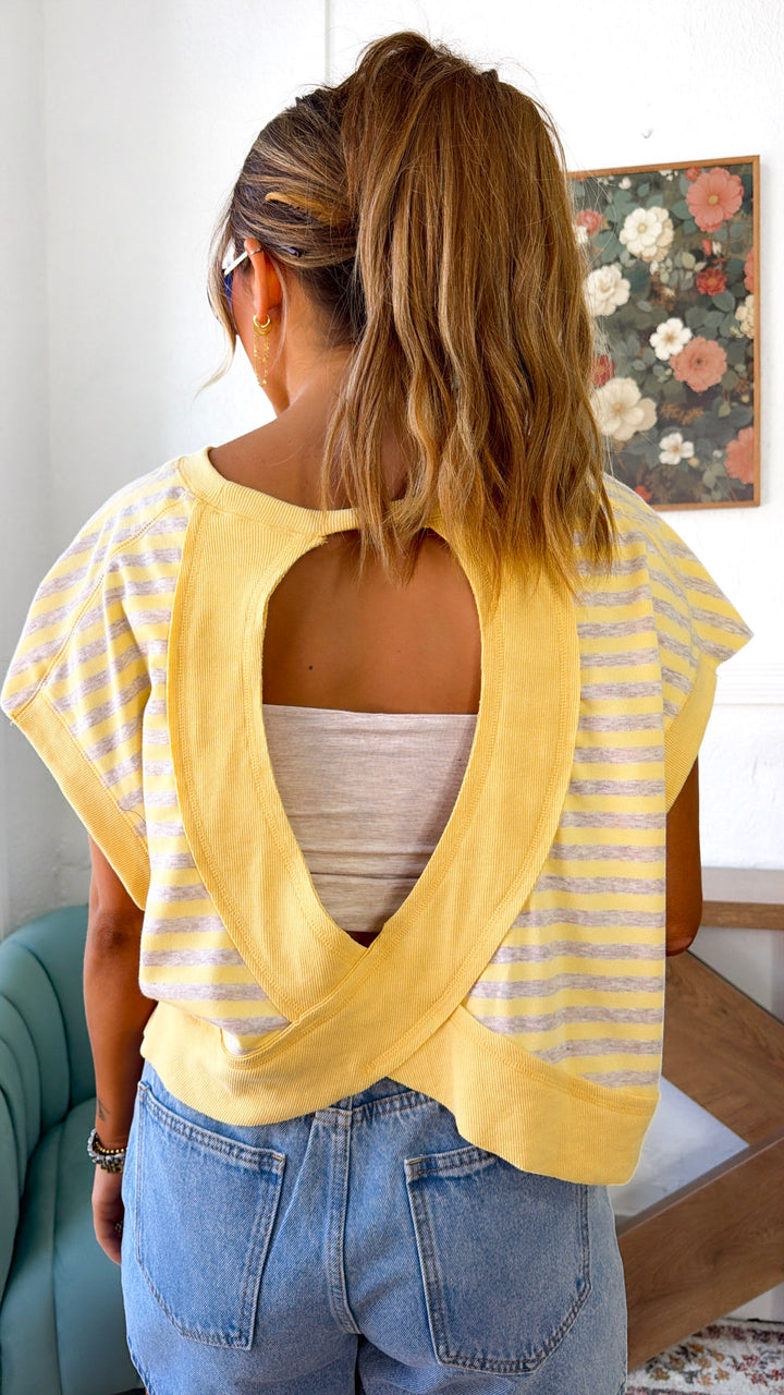 Striped Open Back Top, Yellow/Oatmeal