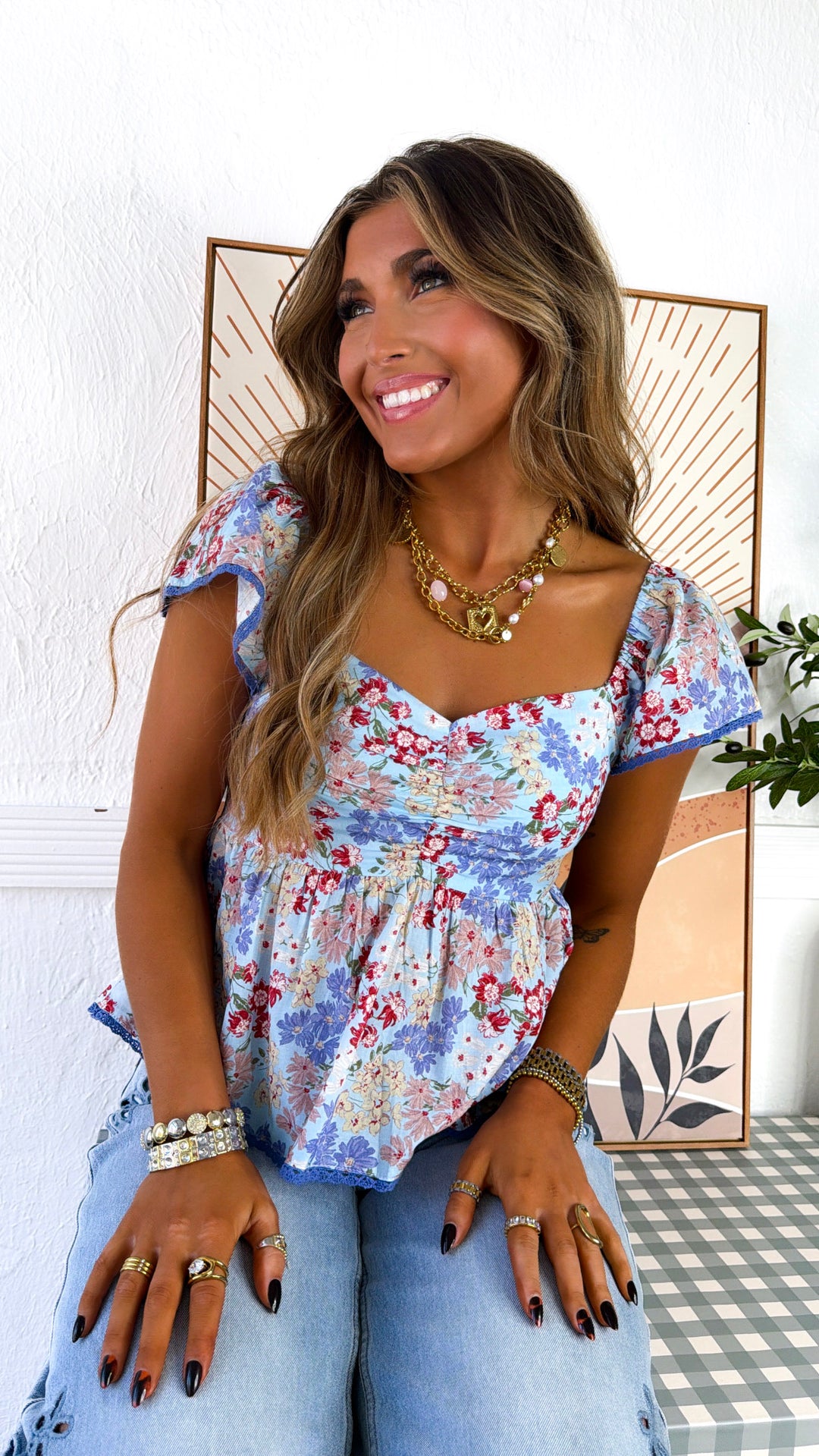 Villa Garden Blouse, Blue Multi