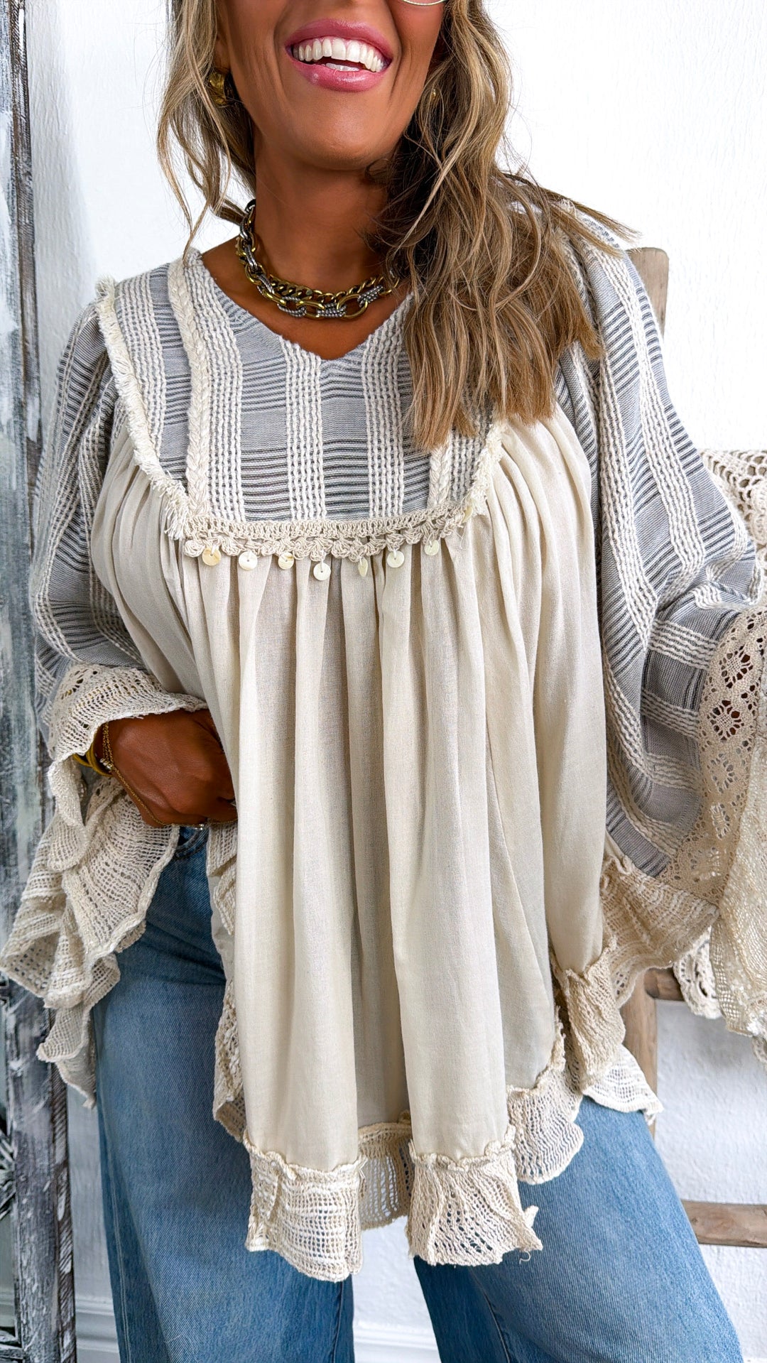 Cloud Bloom Blouse, Natural Multi