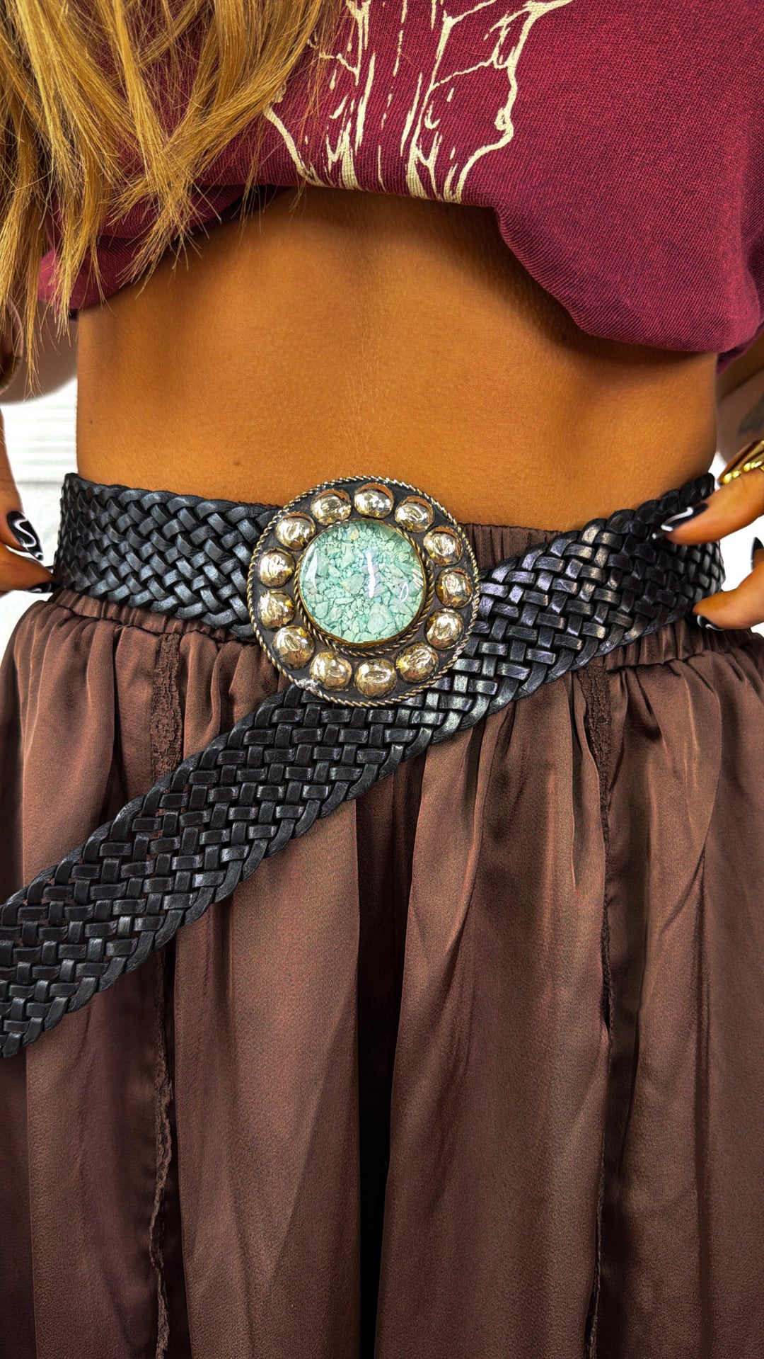Black Leather Belt Round Wide