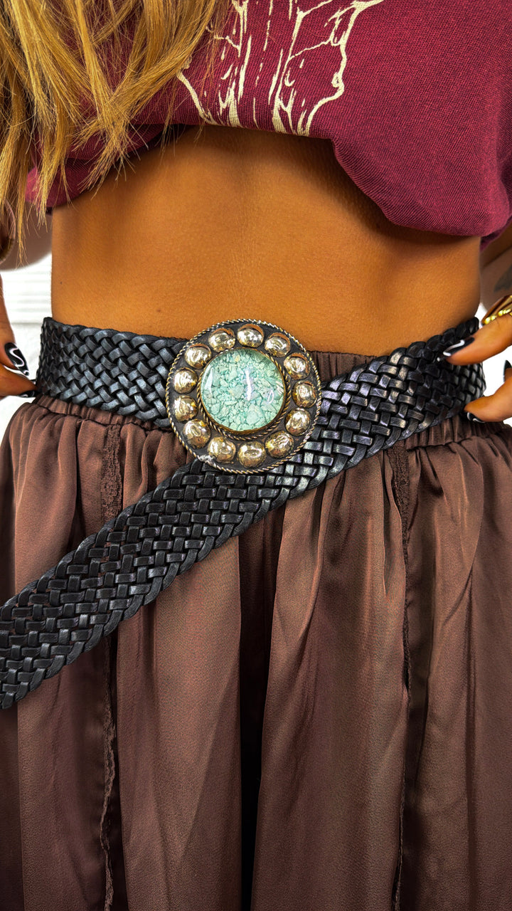 Black Leather Belt Round Wide