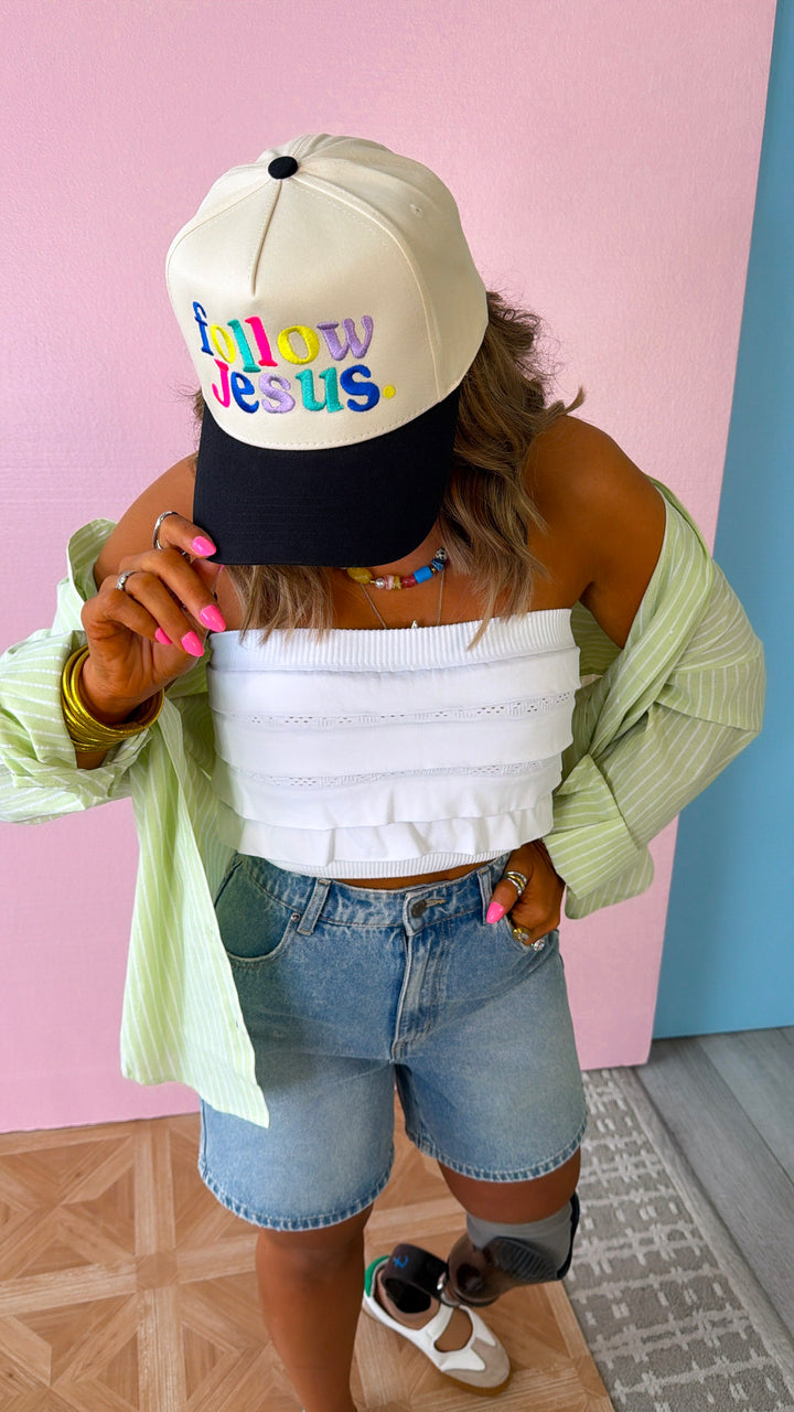 Layered Ruffled Tube Top, White