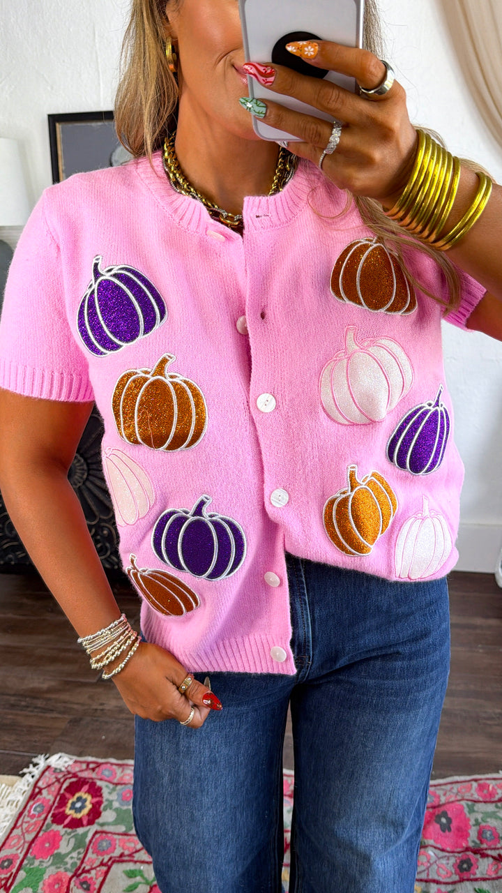 Glitter Pumpkin Cardigan, Pink