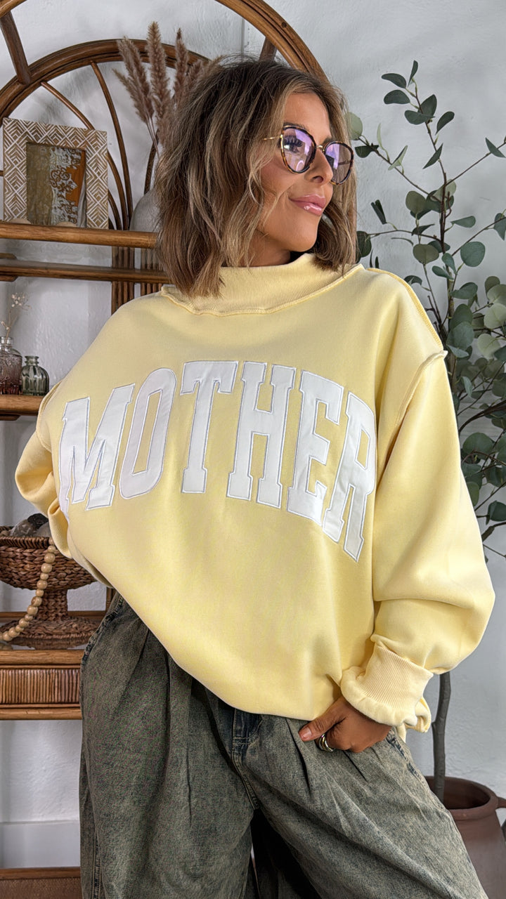 Mother Embroidered Mock Neck, Butter Yellow
