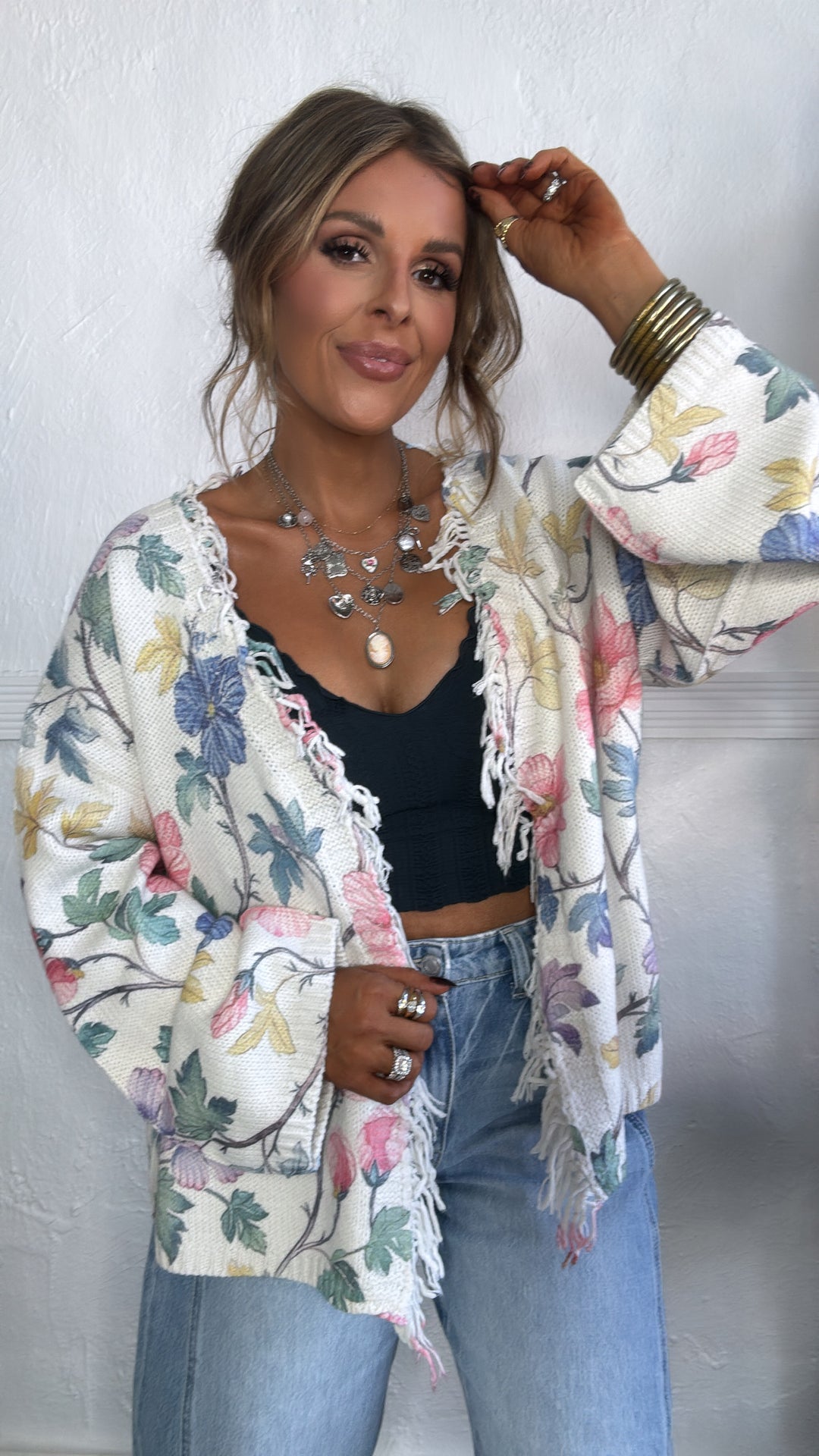 Watercolor Sunroom Cardigan, Cream