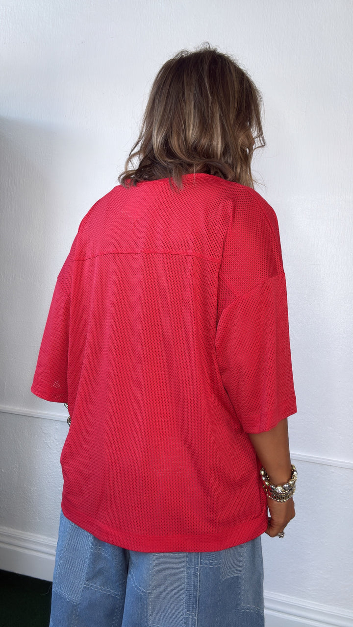 Bleacher Babe Jersey Top, Red