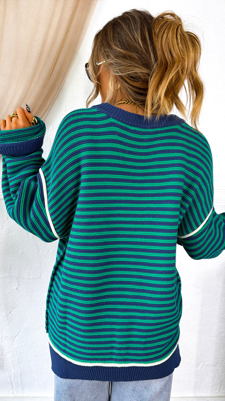 Retro Stripe Sweater, Green Combo