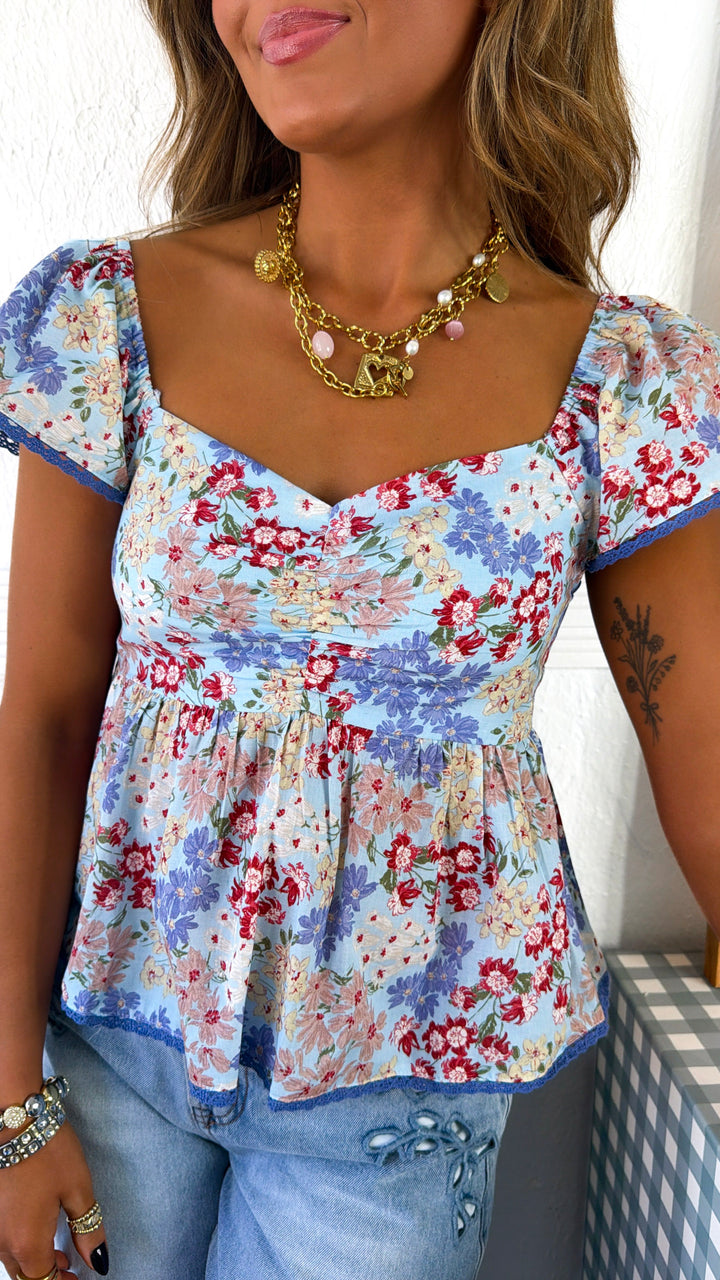 Villa Garden Blouse, Blue Multi