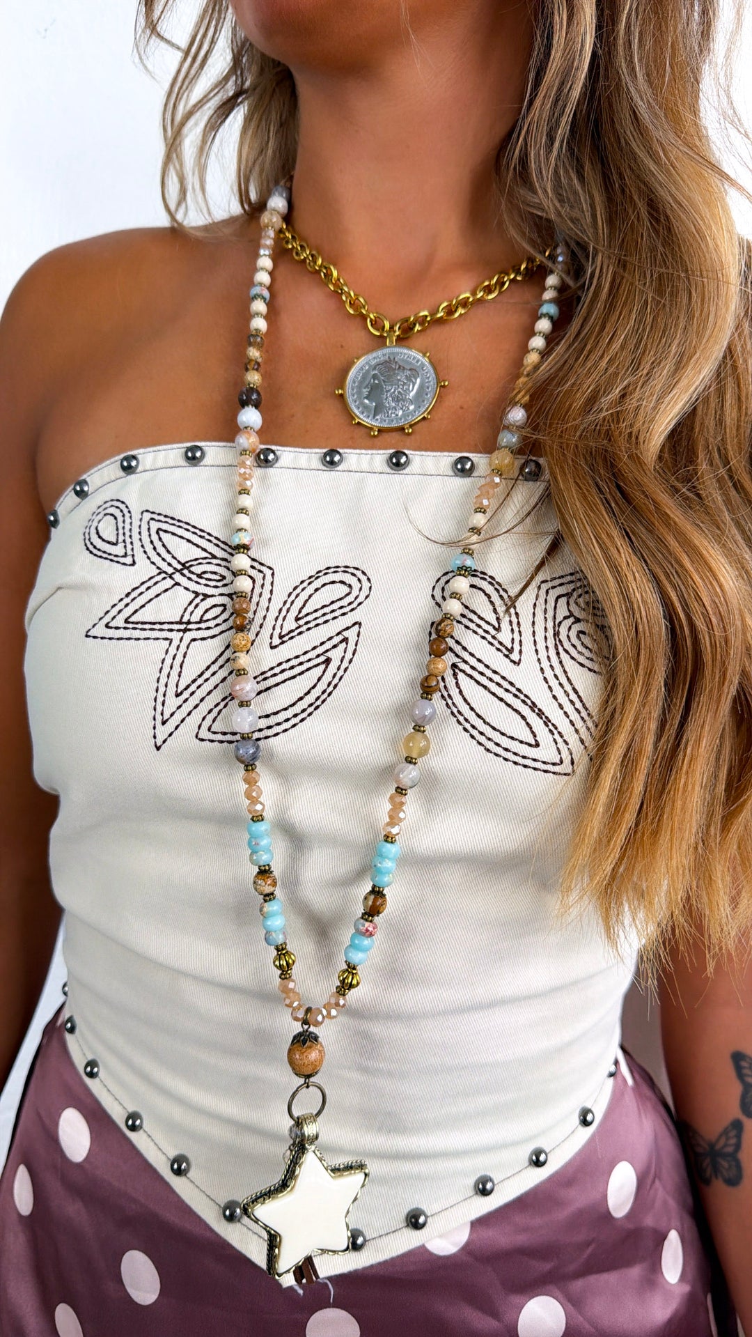 Evermore Embellished Tube Top, Cream