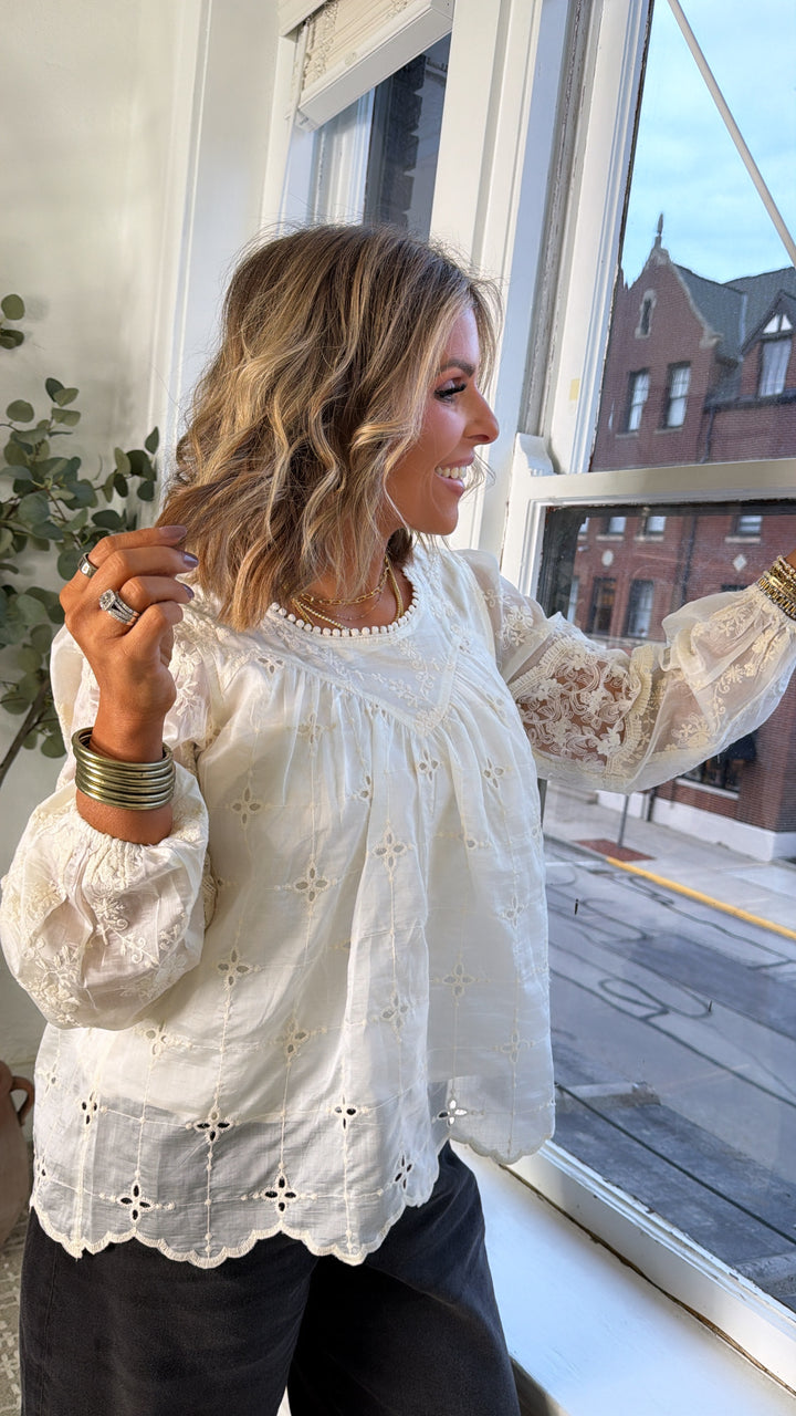 Clover Mix Top, Ecru