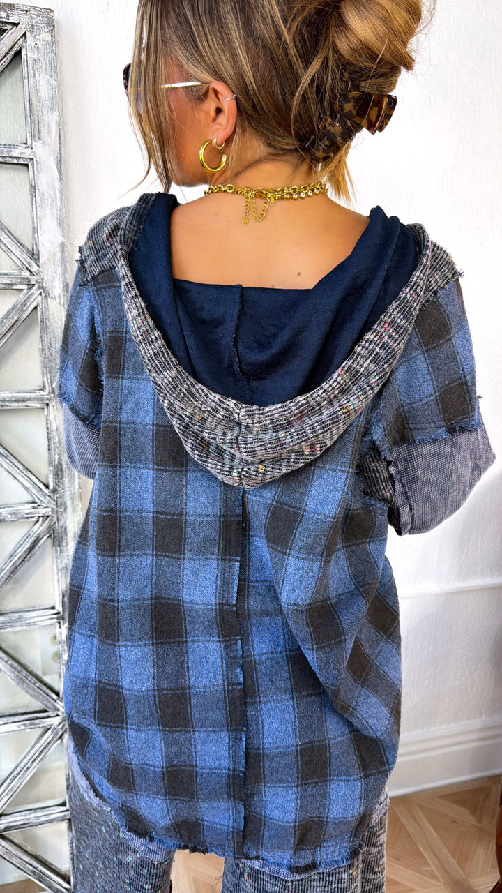 Pure & Plaid Flannel Hoodie, Indigo Plaid