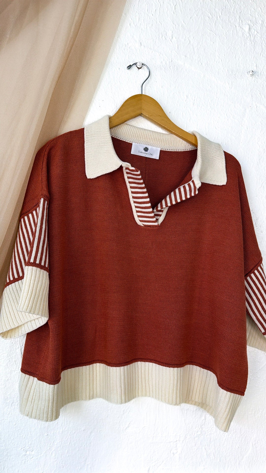 Throwback Collared Sweater, Rust