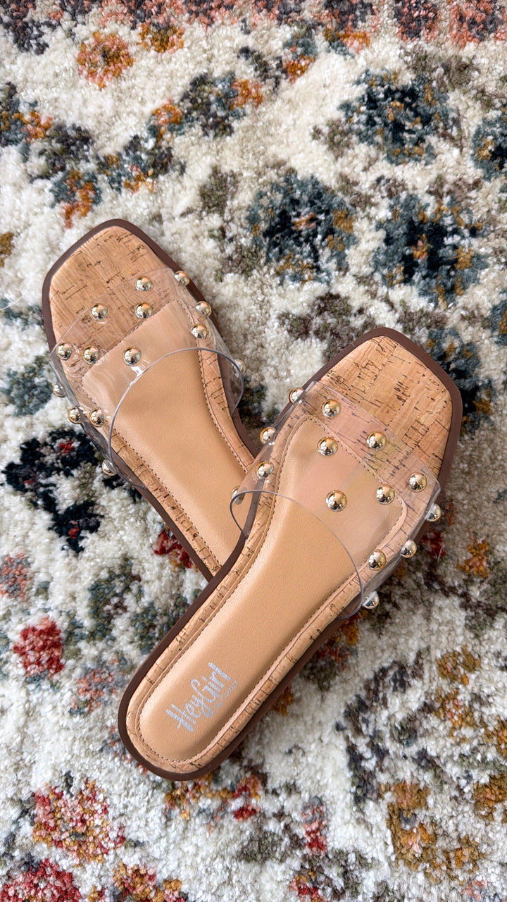 Honey Glow Sandals, Clear With Studs