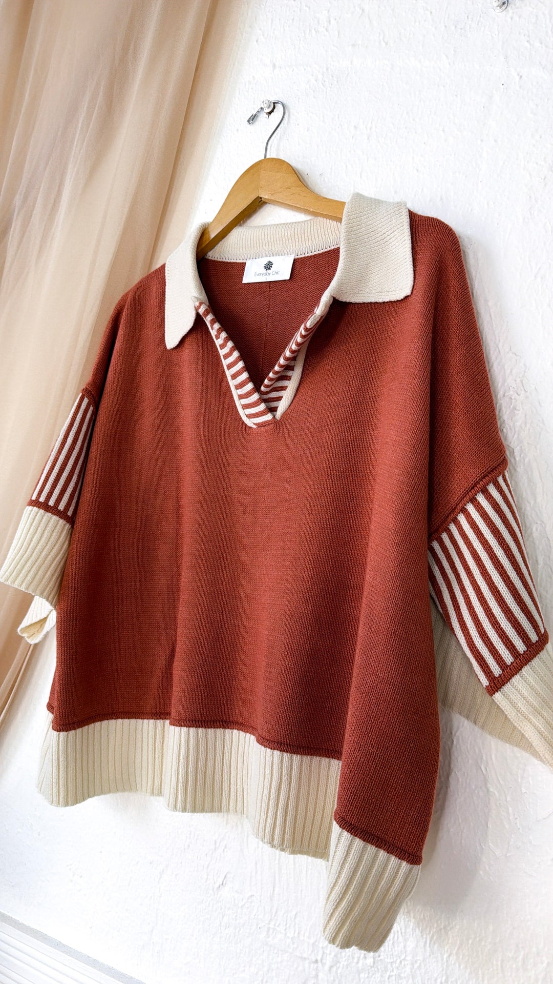 Throwback Collared Sweater, Rust
