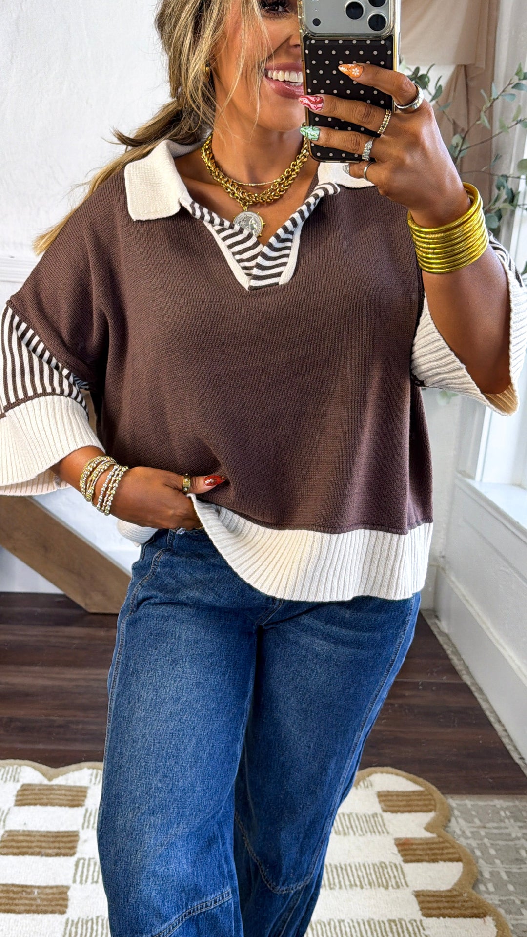 Throwback Collared Sweater, Brown