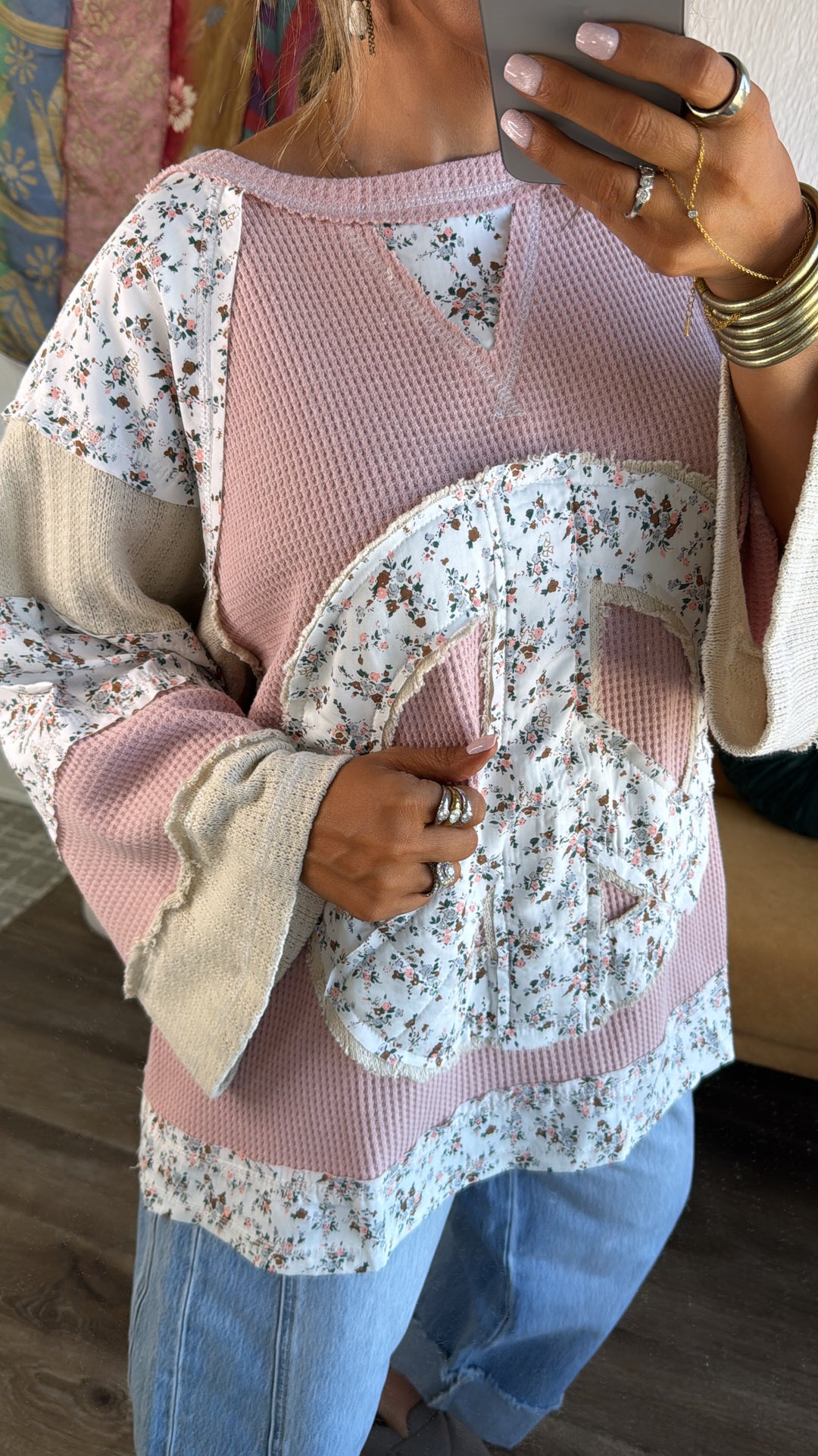 Patched Peace Top, Strawberry Milk