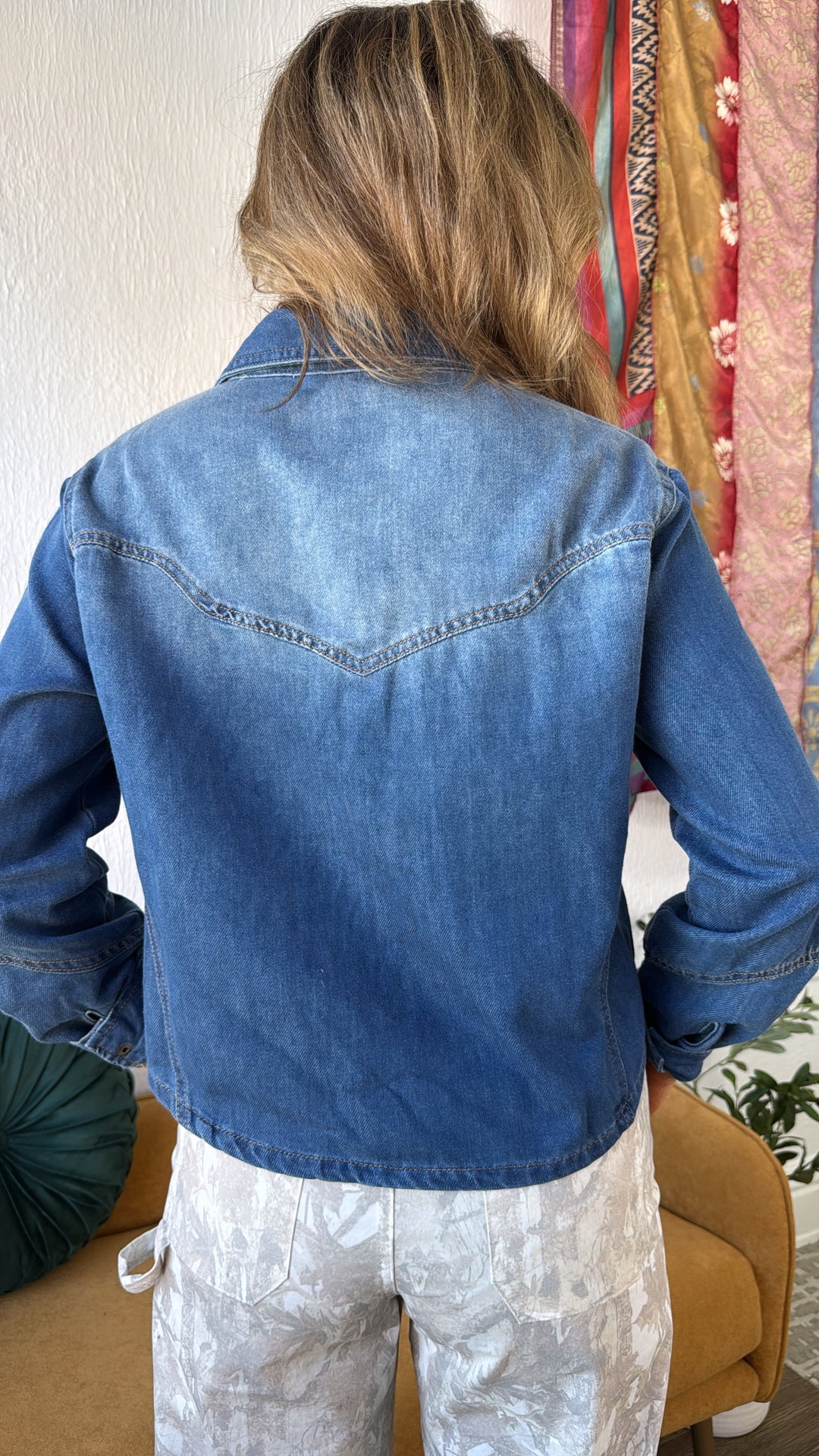 Cowgirl Blues Collard Top, Denim