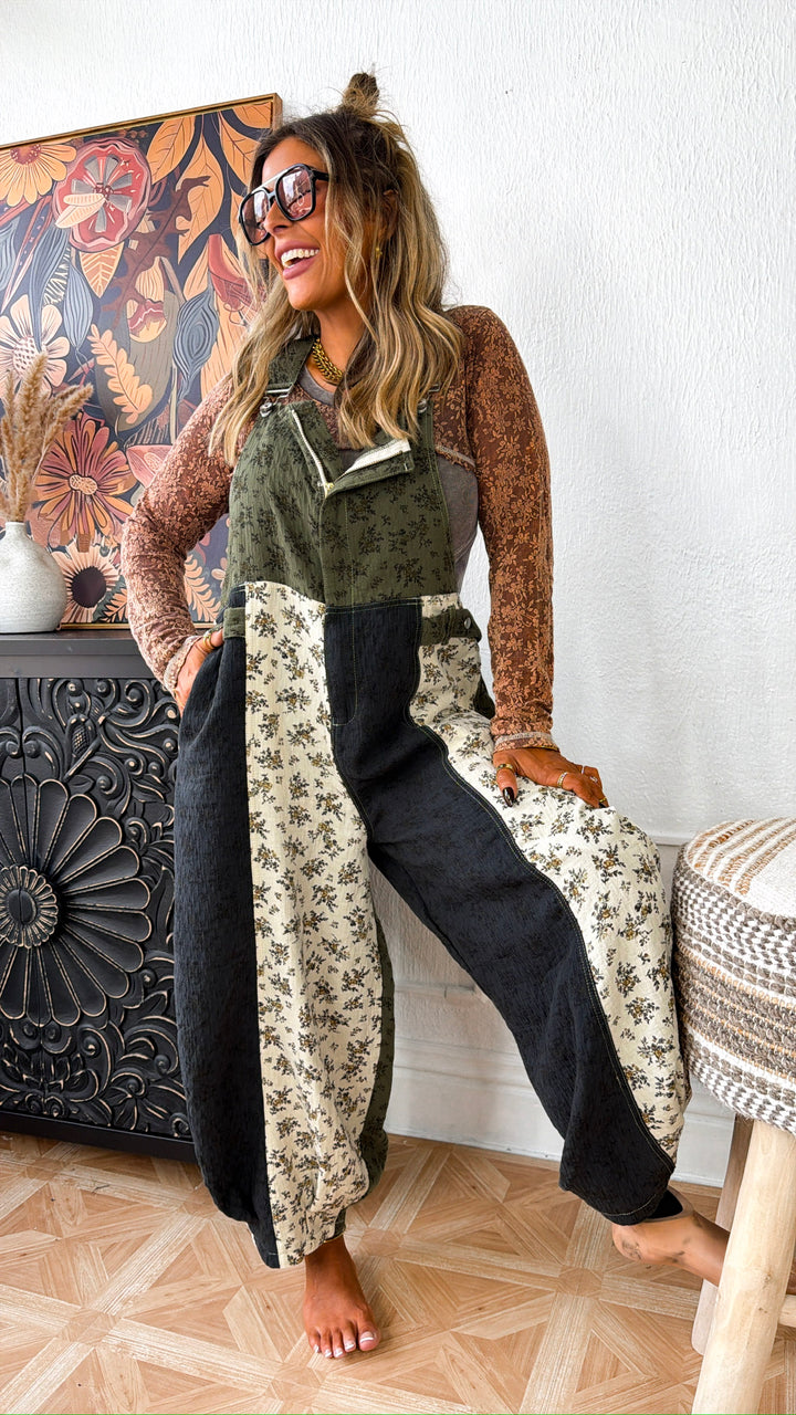 ECB Exclusive: Ruth Overall Bib, Olive Navy Floral