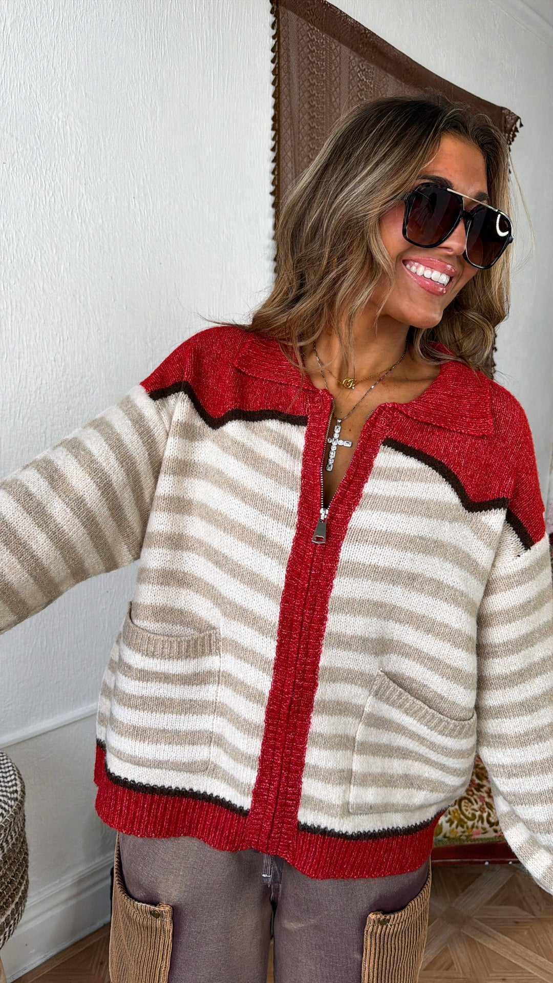 Antique Cowboy Quater Zip, Chilli