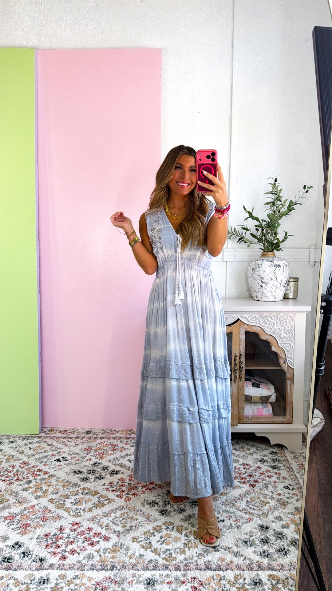 Just A Touch Of Sparkle Maxi Dress, Sky
