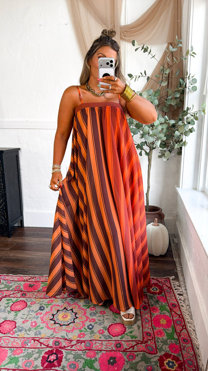 Golden Hour Stripe Maxi Dress, Terracotta/Orange