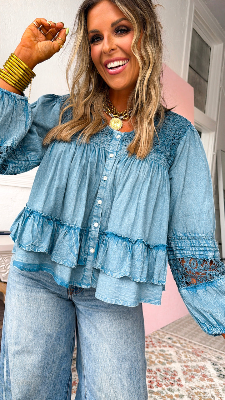 Sun Spells Blouse, Denim Blue