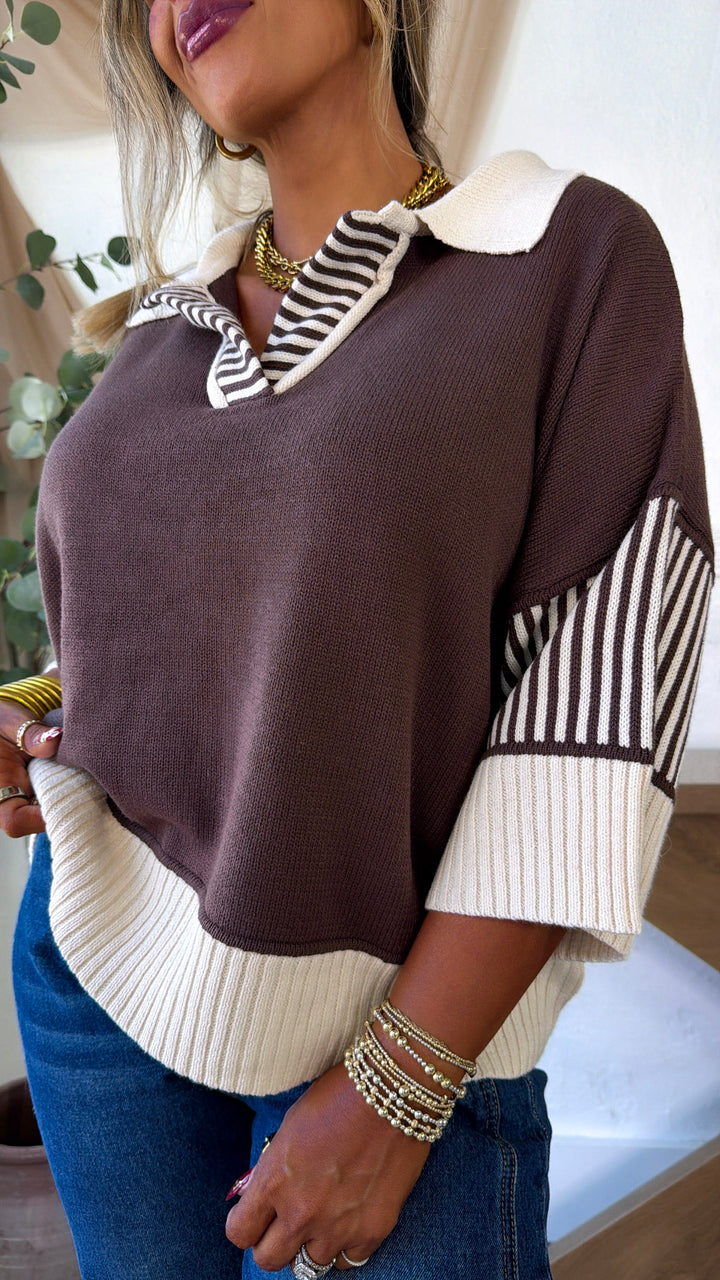 Throwback Collared Sweater, Brown