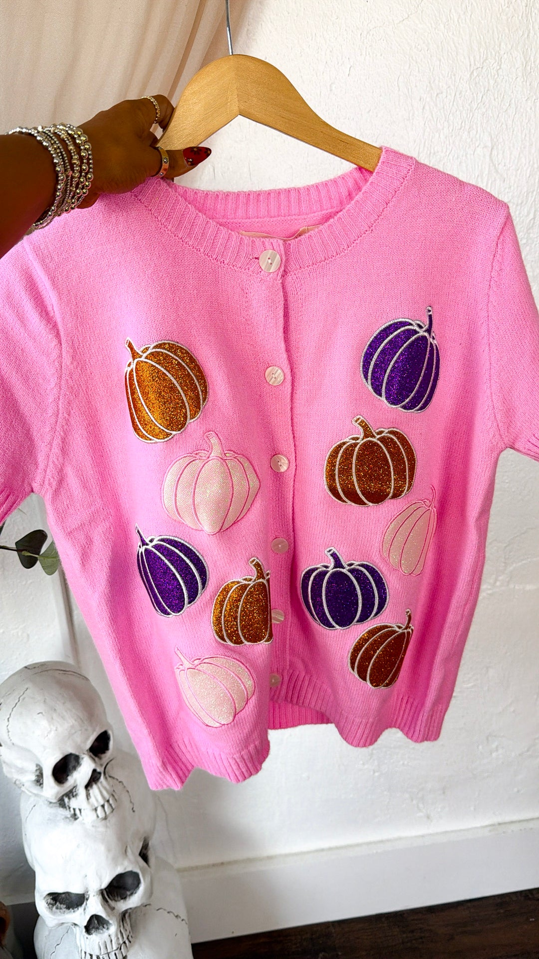 Glitter Pumpkin Cardigan, Pink