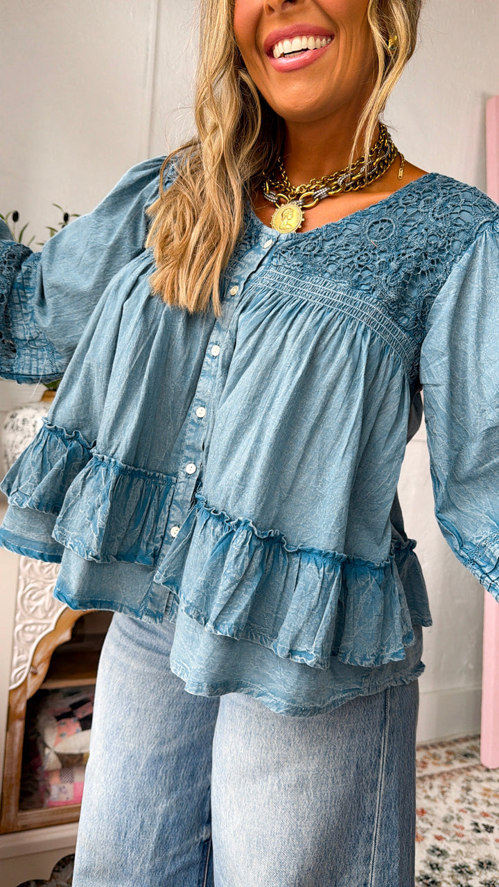 Sun Spells Blouse, Denim Blue