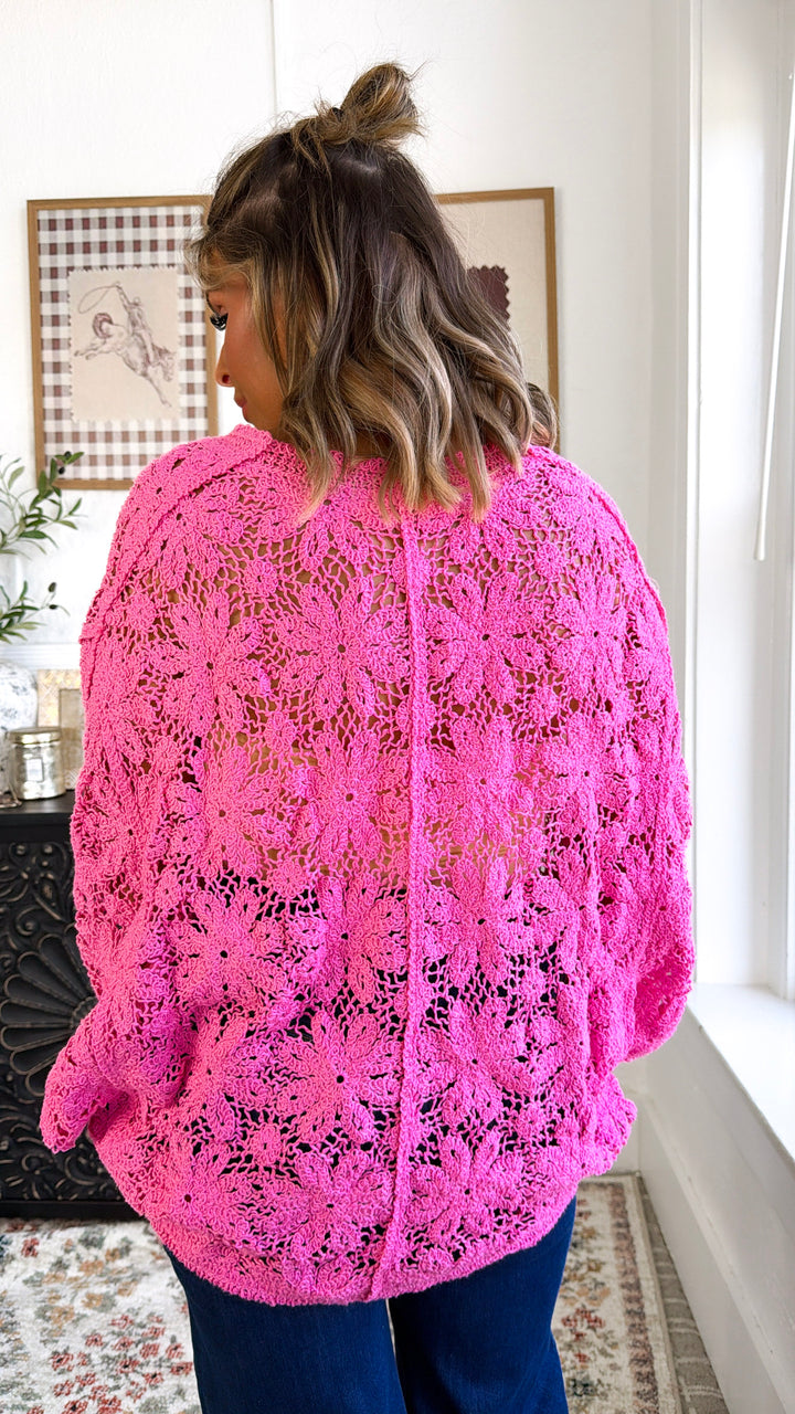 Black Bird Crochet Top, Bubble Gum