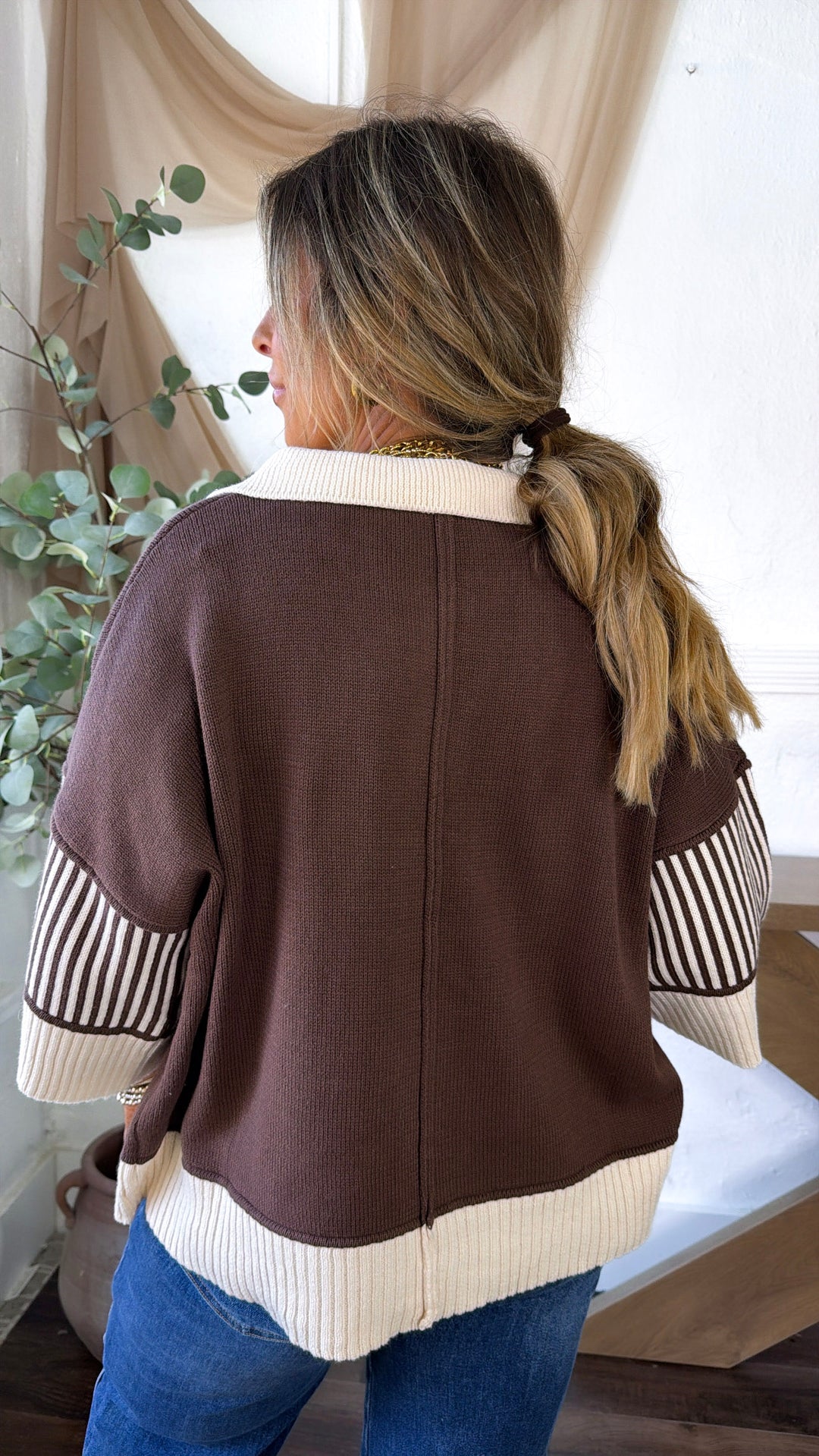 Throwback Collared Sweater, Brown