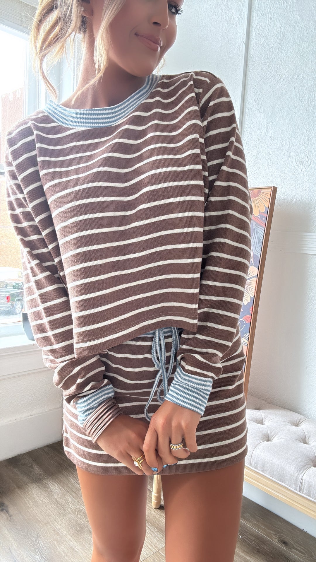 The Stripe Edit Two Piece Set, Mocha