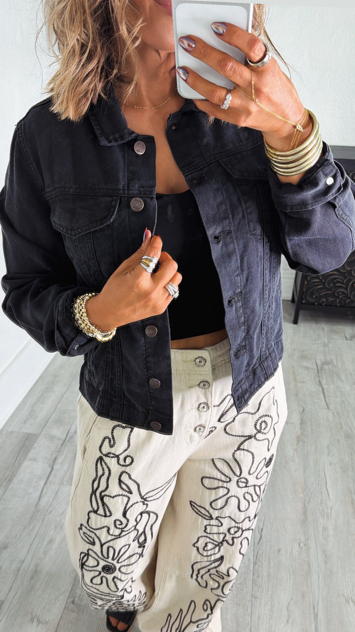 Low Fade Lightweight Denim Jacket, Black