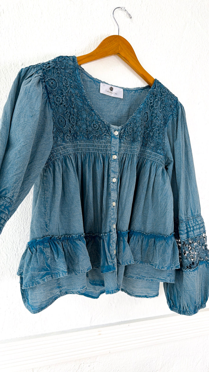 Sun Spells Blouse, Denim Blue