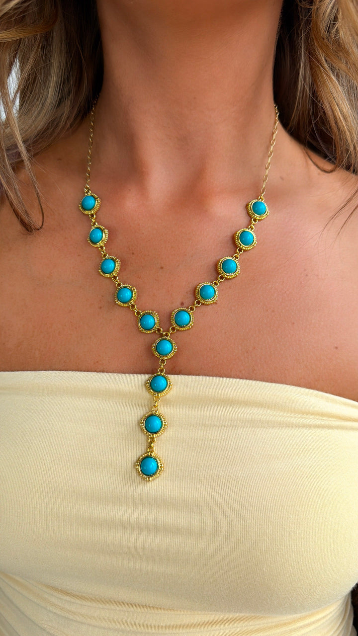 Turquoise Cascade Gold Necklace