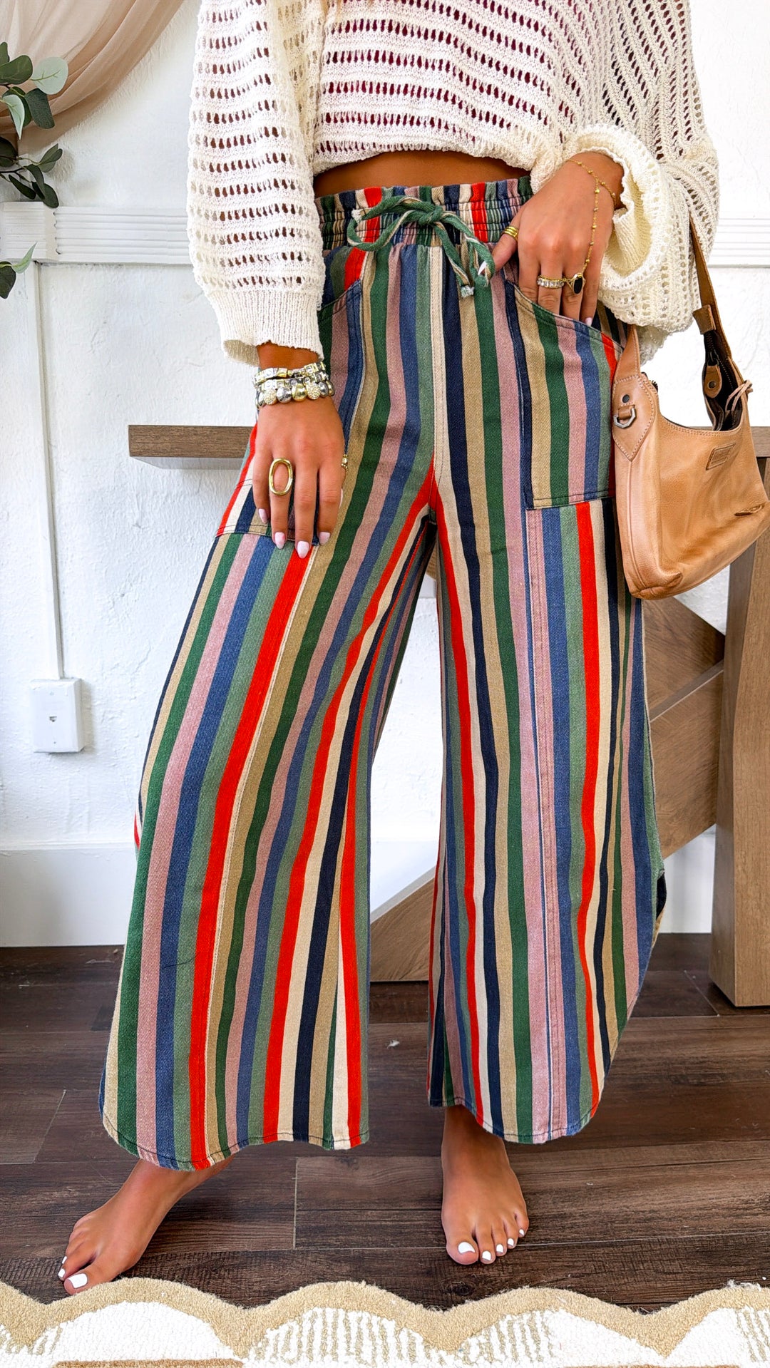 Tulip Washed Denim Pants, Multi Stripe