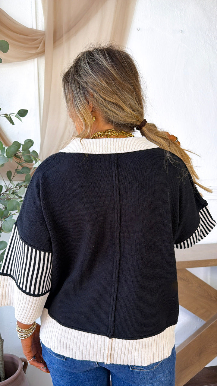 Throwback Collared Sweater, Black