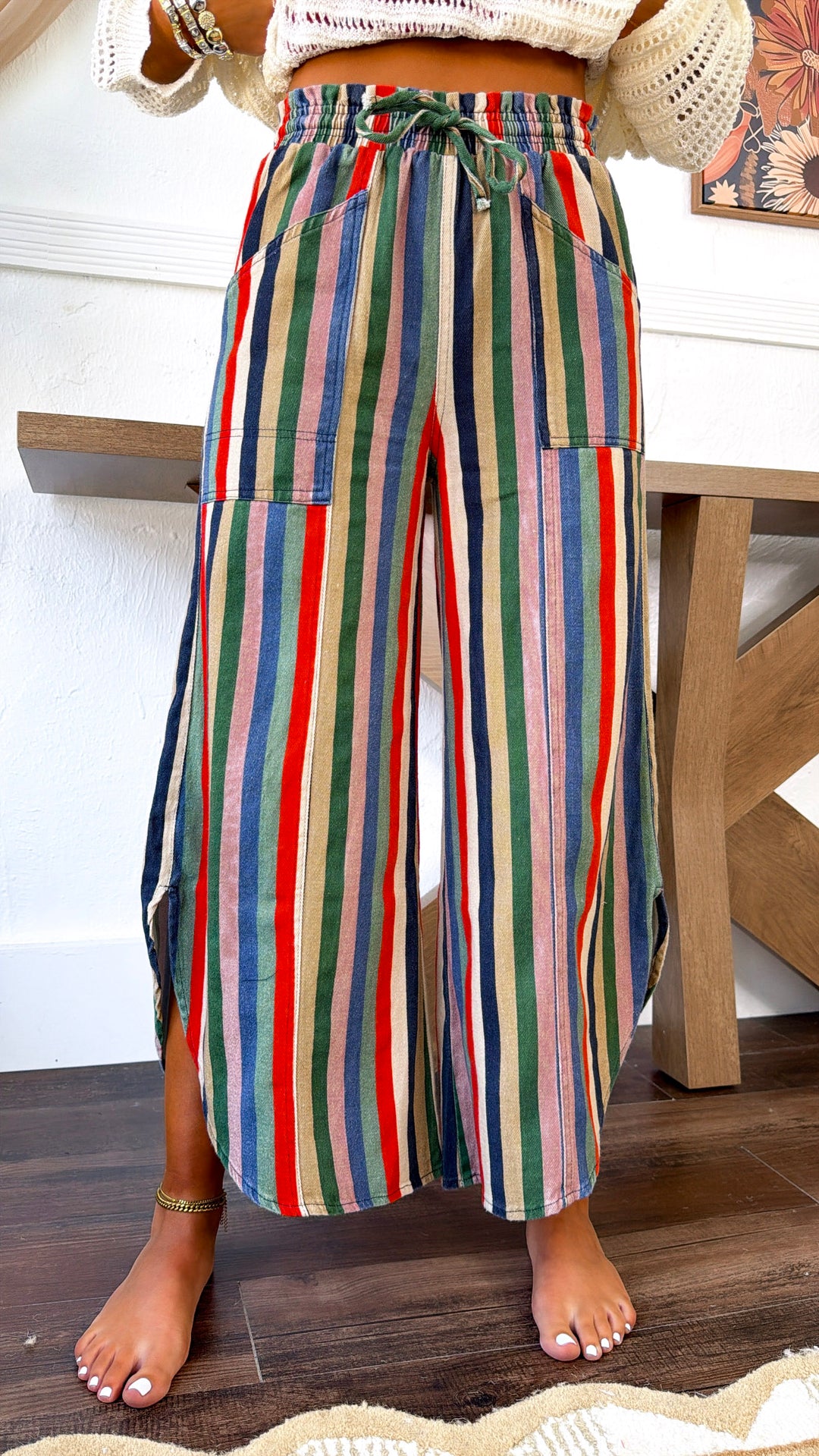Tulip Washed Denim Pants, Multi Stripe