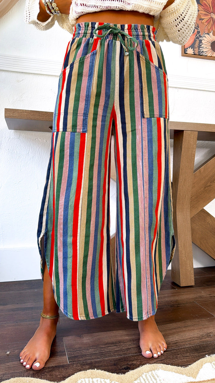 Tulip Washed Denim Pants, Multi Stripe