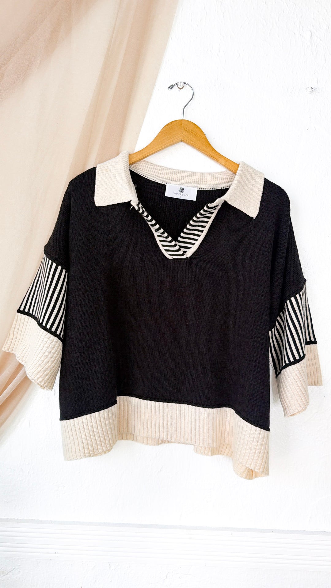 Throwback Collared Sweater, Black
