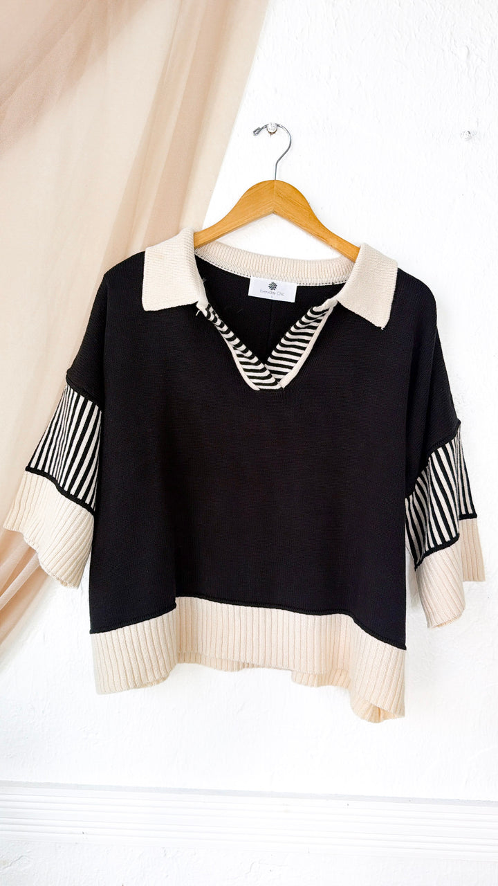 Throwback Collared Sweater, Black