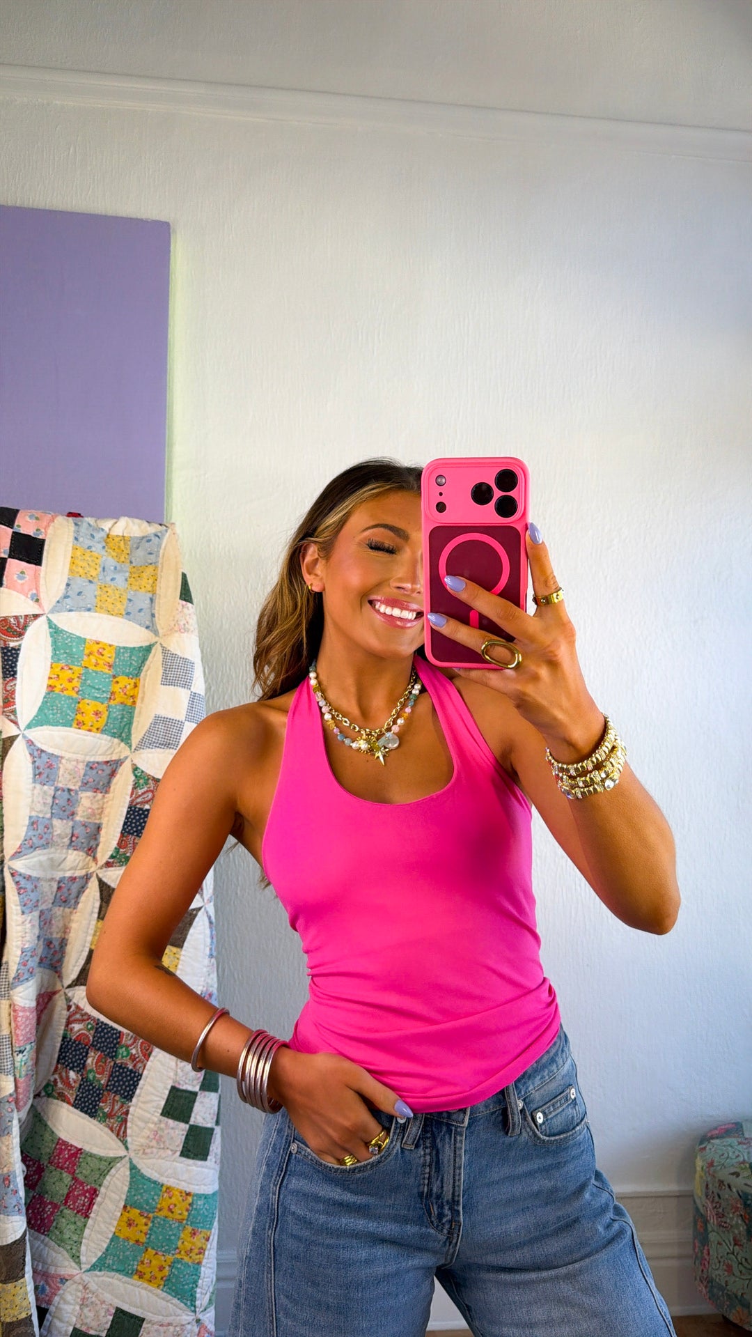 Seamless Halter Top, Aloha Fuchsia