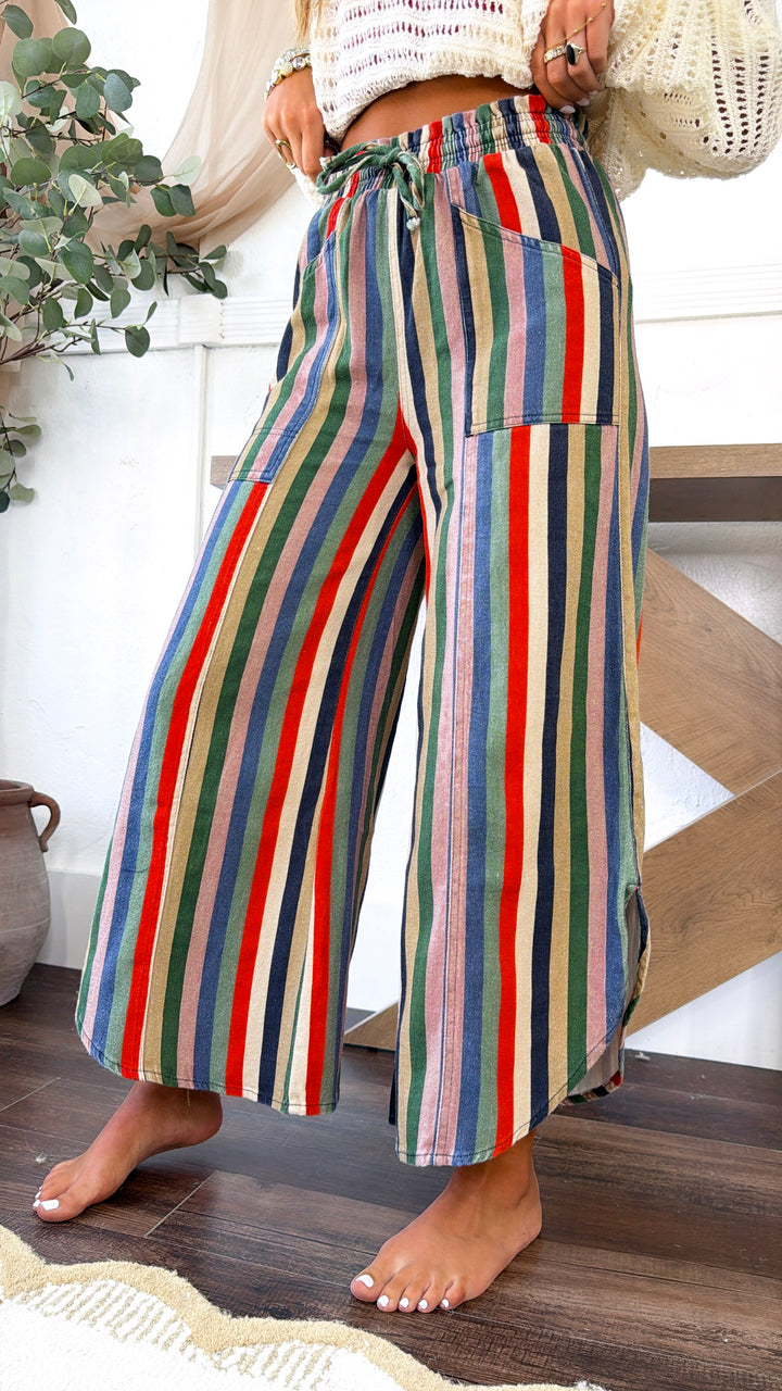 Tulip Washed Denim Pants, Multi Stripe