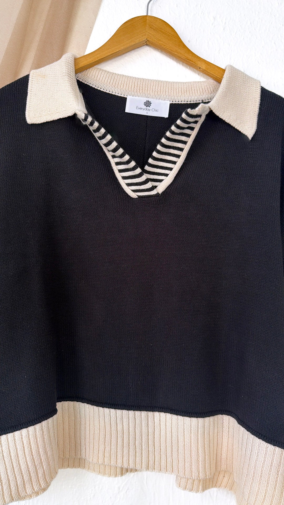 Throwback Collared Sweater, Black