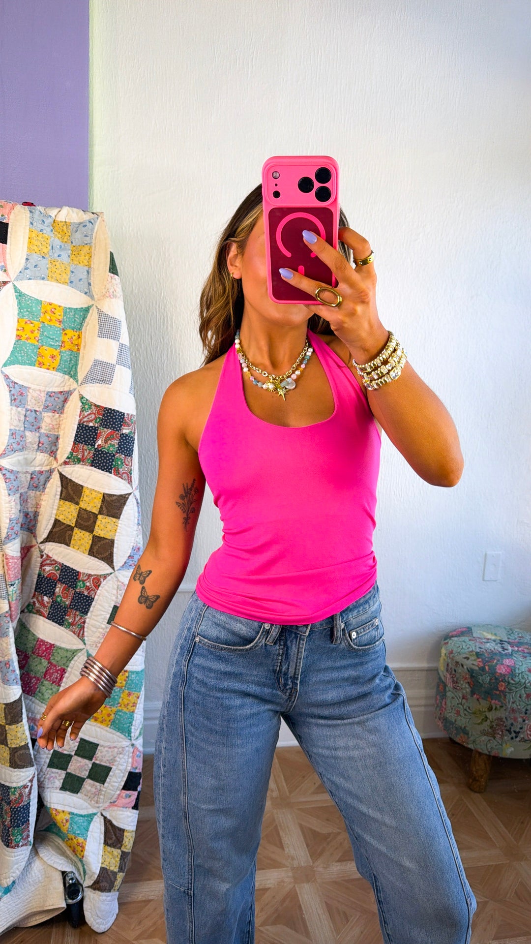 Seamless Halter Top, Aloha Fuchsia