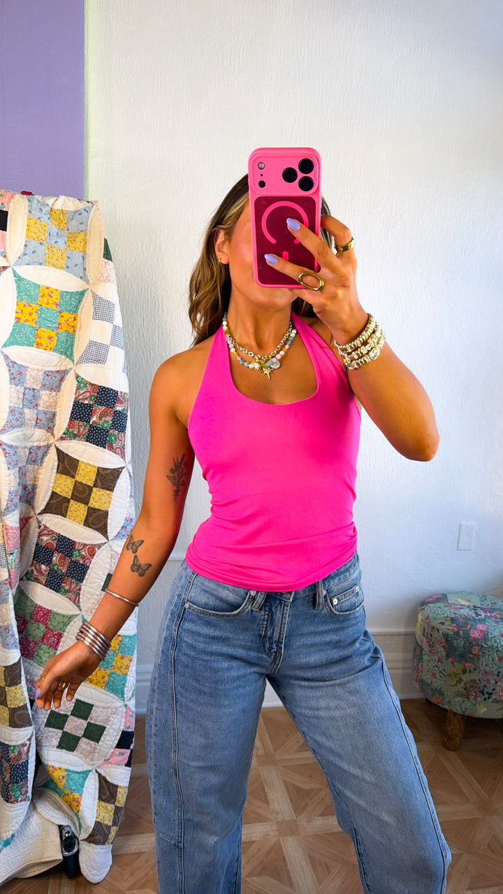 Seamless Halter Top, Aloha Fuchsia