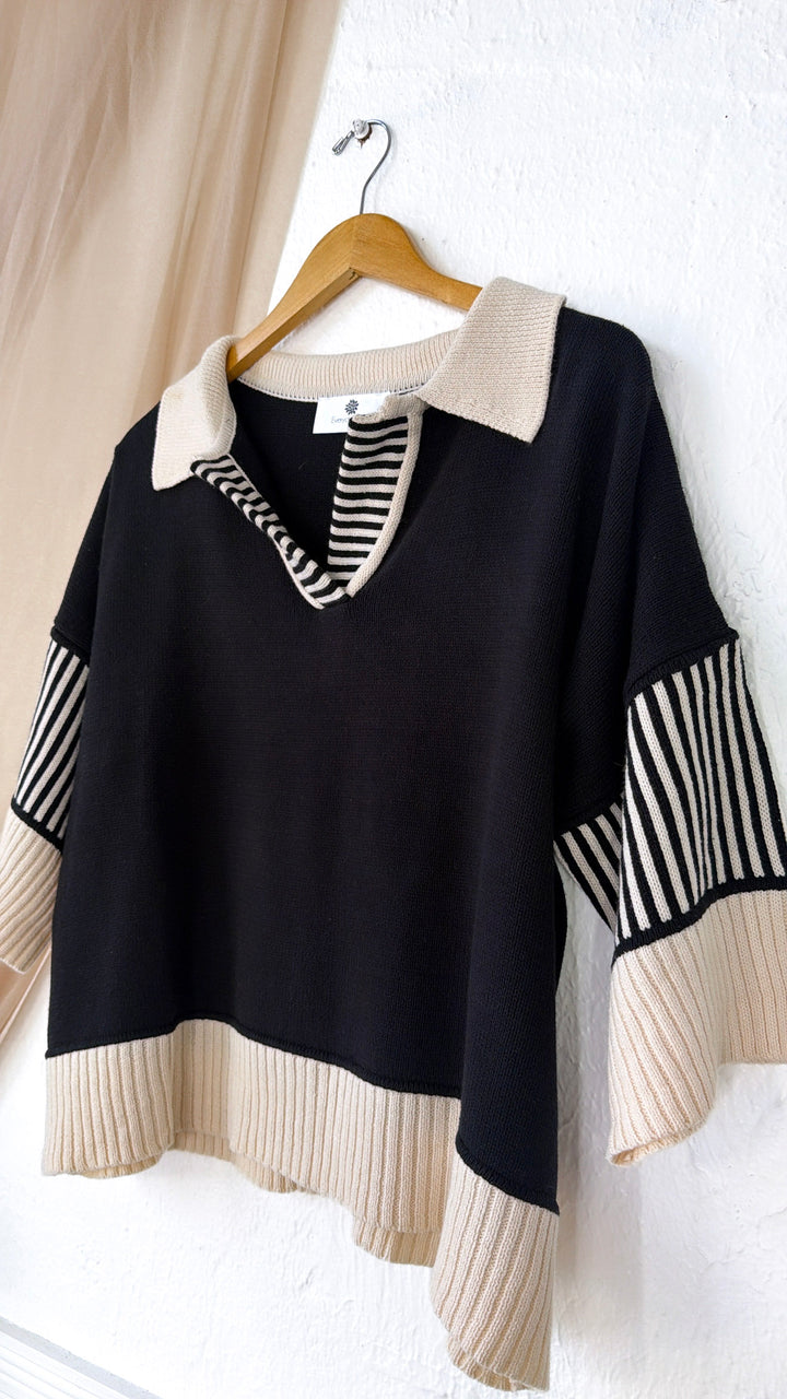 Throwback Collared Sweater, Black