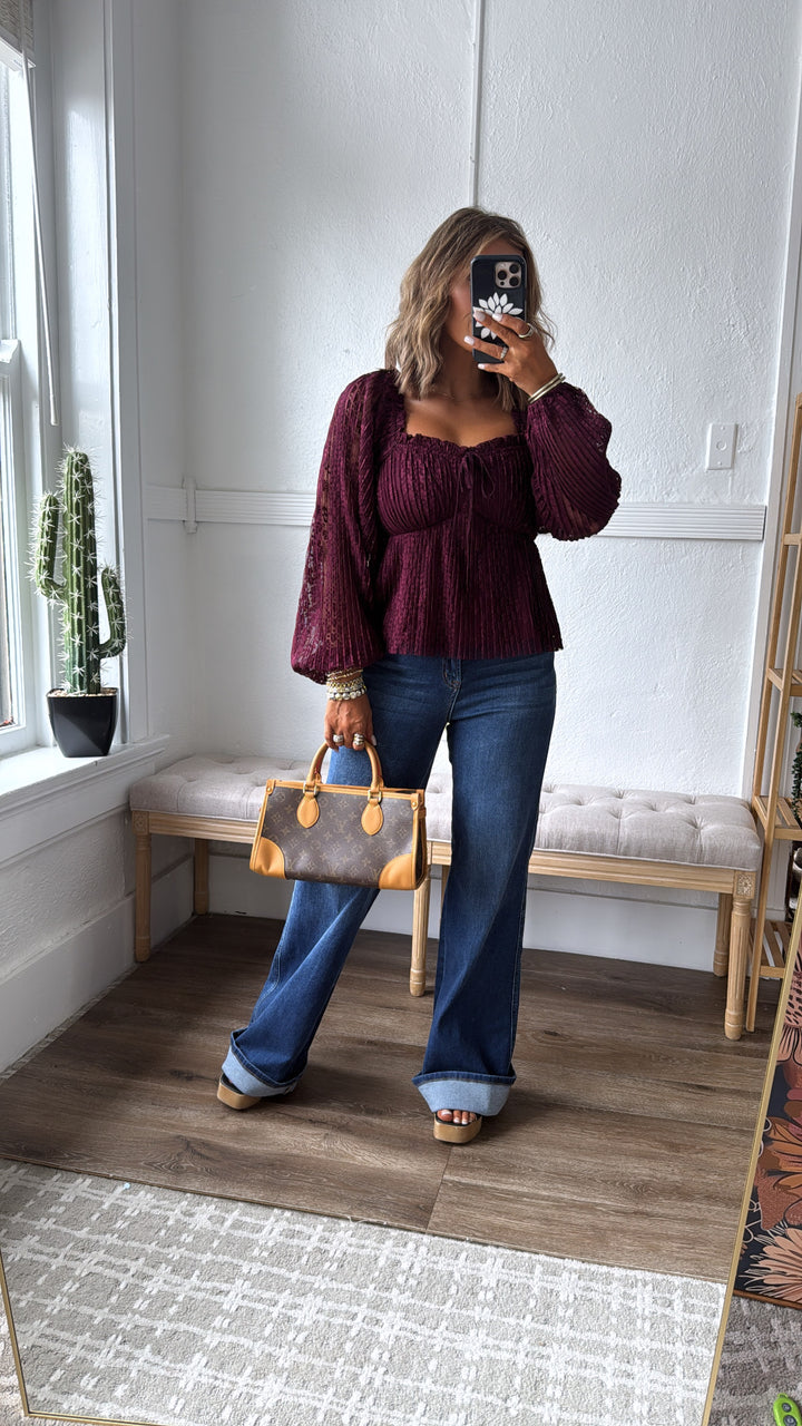 Sylvie Sweetheart Blouse, Burgundy