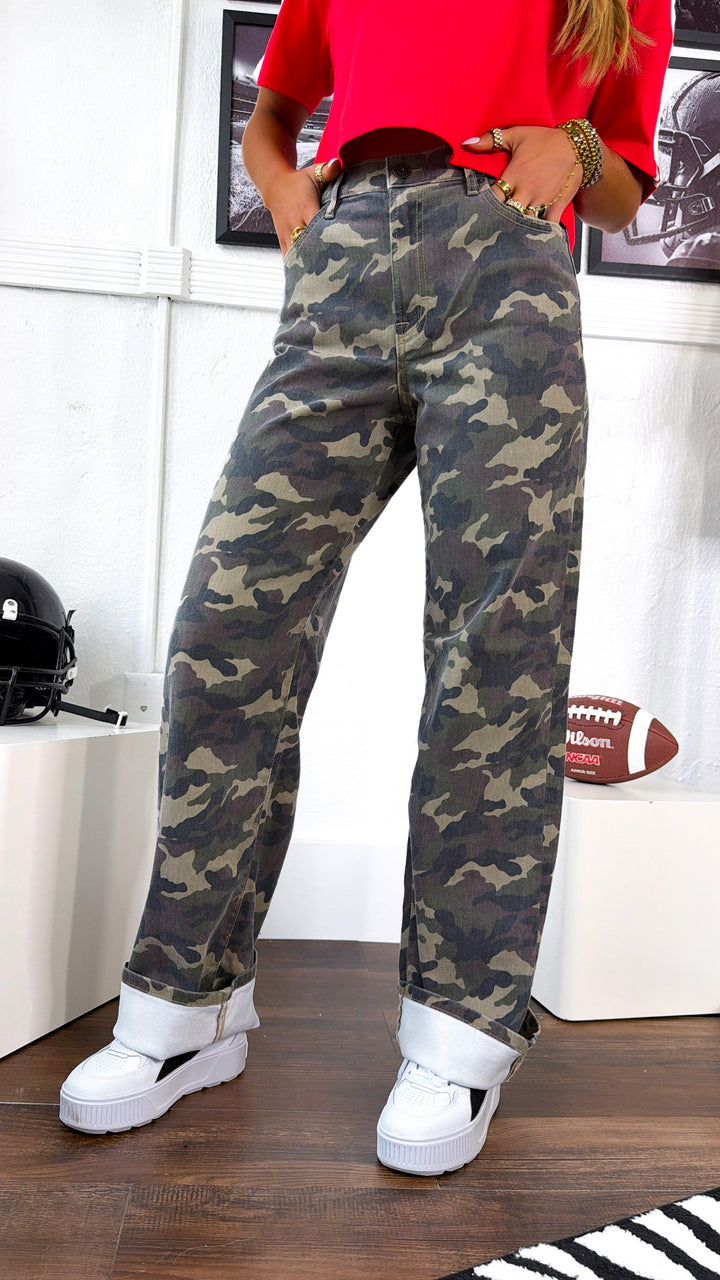 HIDDEN: Rebel Terrain Wide Leg Camo Jeans